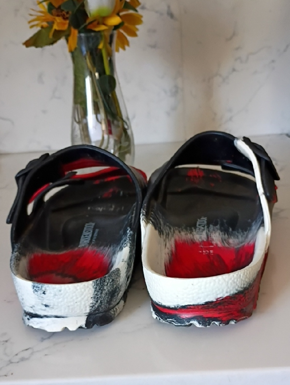 Birkenstock Black and Red Painted Slide Sandals - Picture 4 of 7
